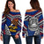 American Samoa Women's Off Shoulder Sweater - Warrior Style Polynesian Pattern Blue - Polynesian Pride