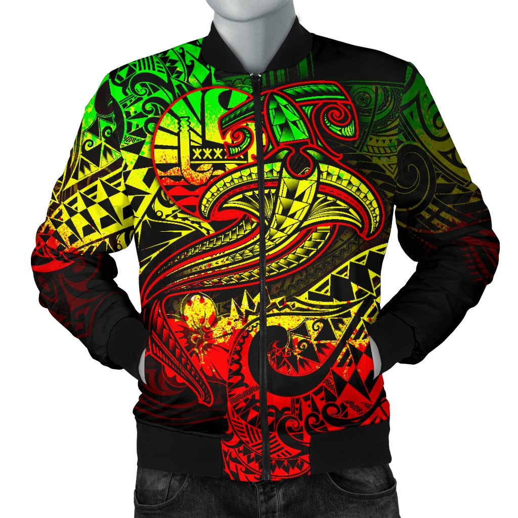 Tahiti Men's Bomber Jacket - Reggae Shark Polynesian Tattoo Reggae - Polynesian Pride