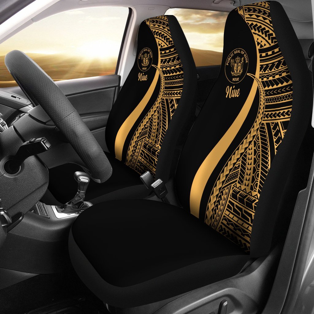 Niue Car Seat Covers - Gold Polynesian Tentacle Tribal Pattern Universal Fit Gold - Polynesian Pride