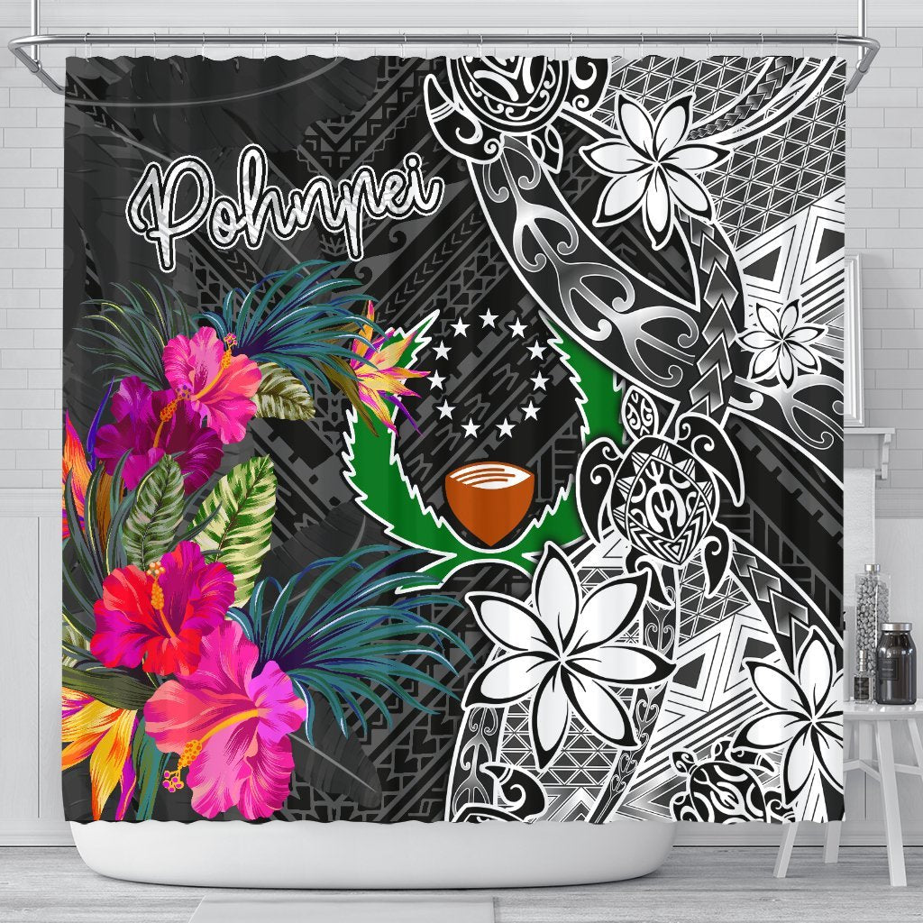 Pohnpei Shower Curtain - Turtle Floral 177 x 172 (cm) BLACK - Polynesian Pride