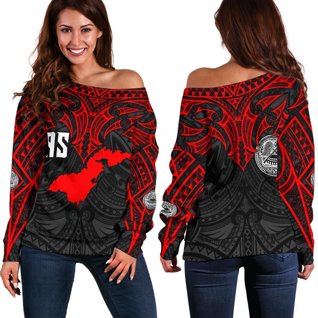 American Samoa Polynesian Off Shoulder Sweater - Whale Tail Red - Polynesian Pride