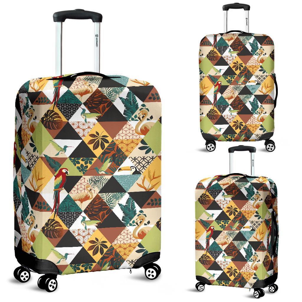 Tropical Jungle Parrots And Flamingos Pattern Luggage Cover White - Polynesian Pride