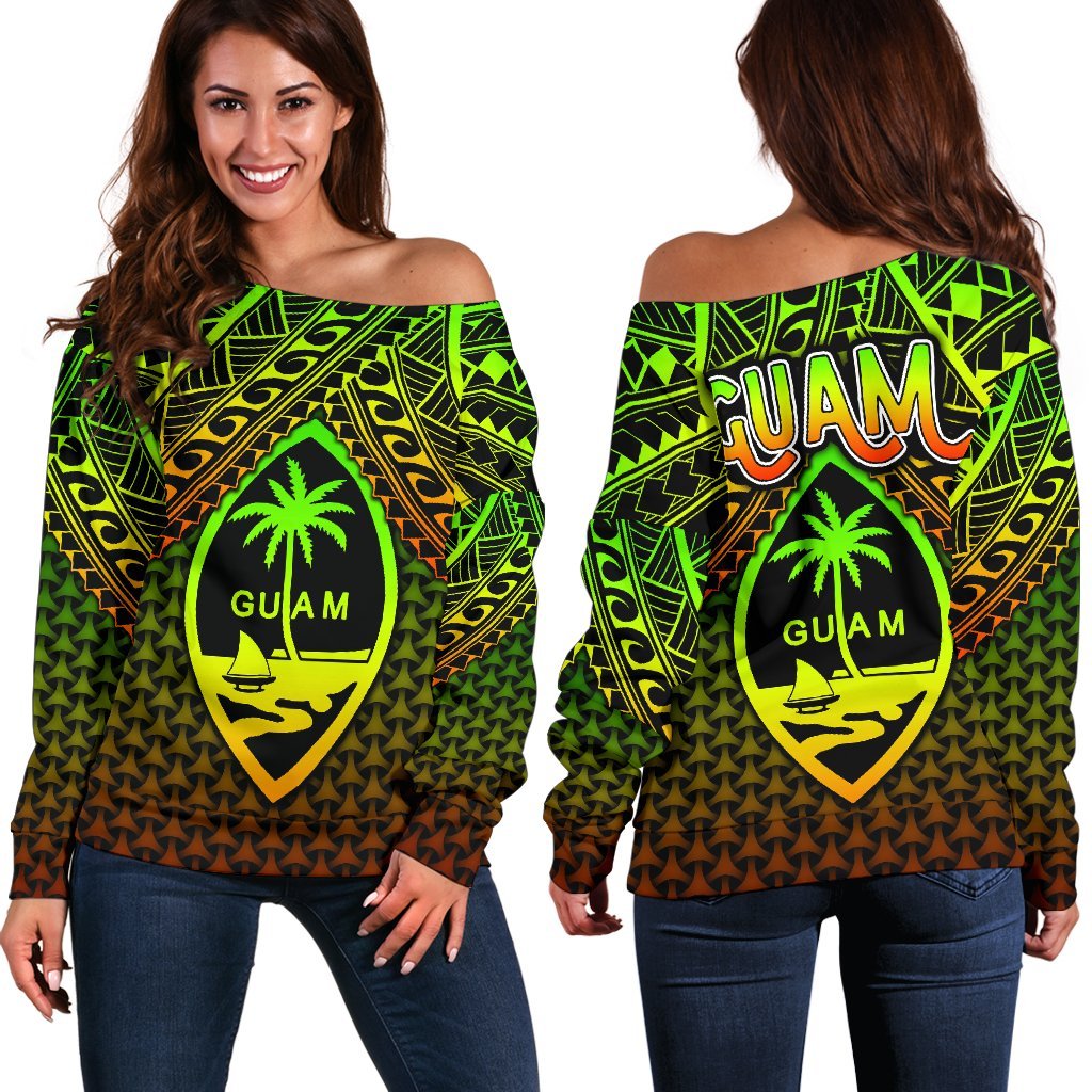 Polynesian Guam Women's Off Shoulder Sweater - Reggae Vintage Polynesian Patterns Art - Polynesian Pride