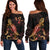 Kosrae Polynesian Women's Off Shoulder Sweater - Turtle With Blooming Hibiscus Gold Gold - Polynesian Pride