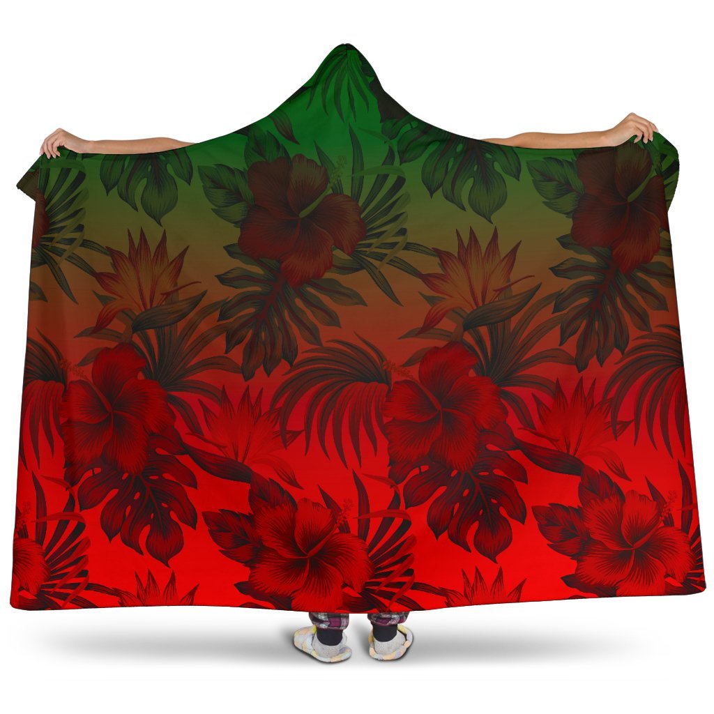 Polynesian Hooded Blanket - Red Hibiscus Patterns Hooded Blanket Red - Polynesian Pride