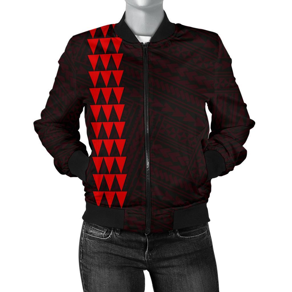 Hawaii Kakau Polynesian Hammerhead Shark Women's Bomber Jacket - Red Red - Polynesian Pride