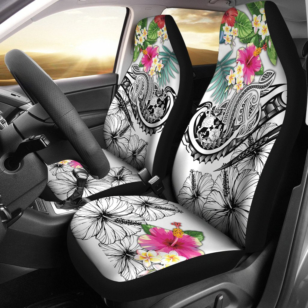 Tonga Polynesian Car Seat Covers - Summer Plumeria (White) Universal Fit Whitle - Polynesian Pride