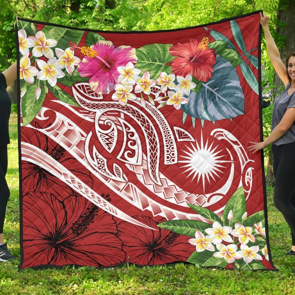 Marshall Islands Polynesian Premium Quilt - Summer Plumeria (Red) - Polynesian Pride