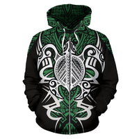 Hawaii Turtle Tribal Green Zip up Hoodie Armor Style - Polynesian Pride
