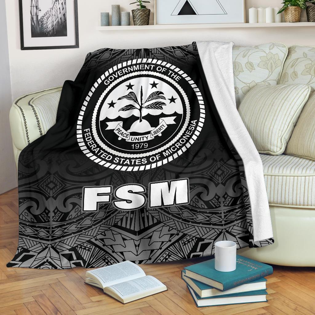 Federated States of Micronesia Premium Blanket - Black Fog Style White - Polynesian Pride