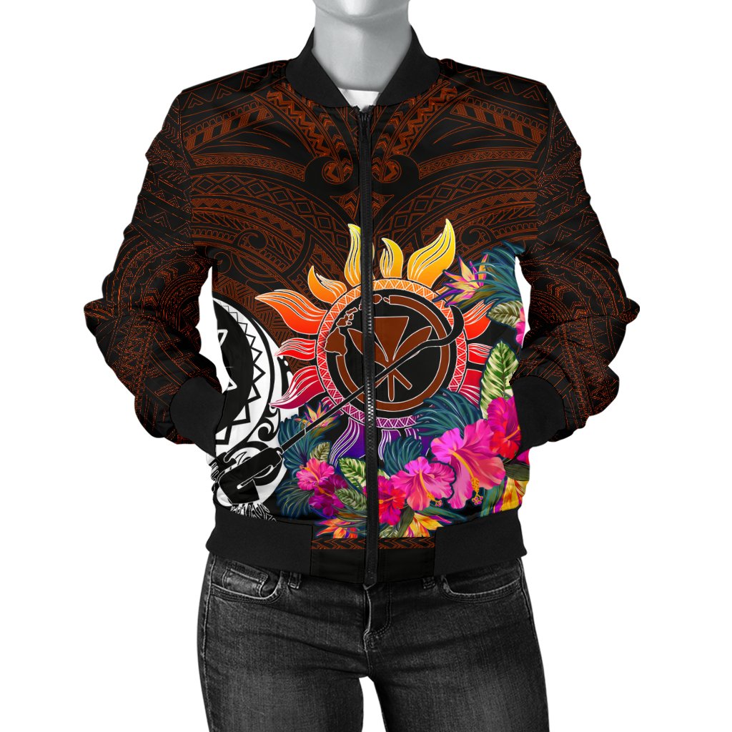 Polynesian Women's Bomber Jackets - Hawaii Kanaka Maoli & Hibiscus Flowers With Polynesian Patterns Art - Polynesian Pride