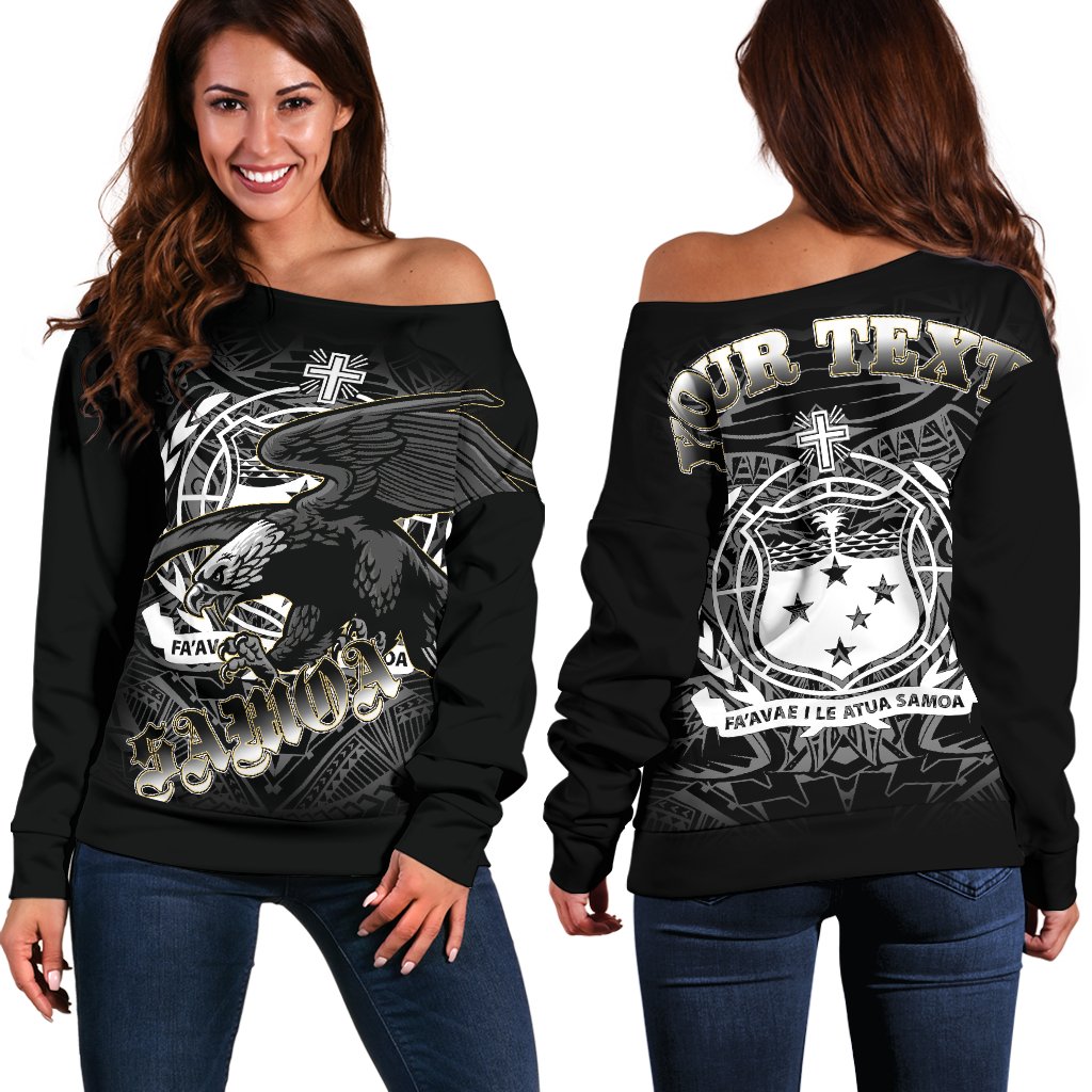 Samoa Polynesian Custom Personalised Women's Off Shoulder Sweater - Samoa Eagle Black - Polynesian Pride