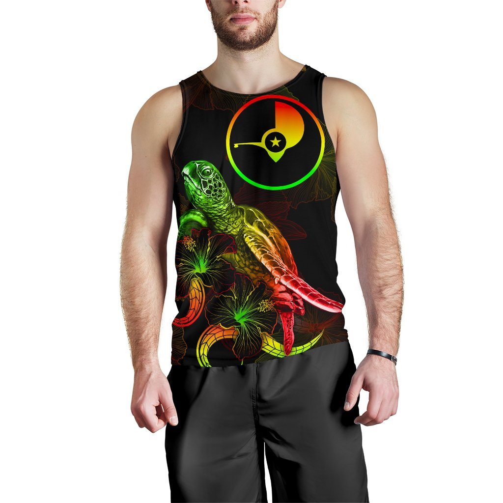 Yap Polynesian Men Tank Top - Turtle With Blooming Hibiscus Reggae - Polynesian Pride