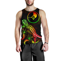 Yap Polynesian Men Tank Top - Turtle With Blooming Hibiscus Reggae - Polynesian Pride