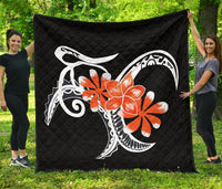 Plumeria Polynesia Orange Premium Quilt Black - Polynesian Pride