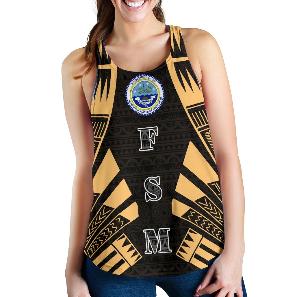 Federated States Of Micronesia Women Racerback Tank - Polynesian Tattoo Gold Gold - Polynesian Pride