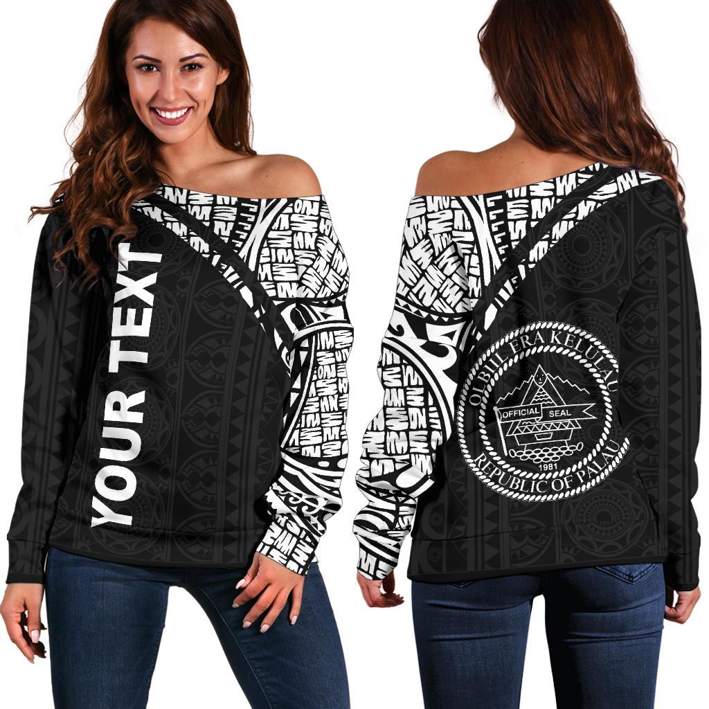 Palau Custom Personalised Women's Off Shoulder Sweater - Curve Style Black - Polynesian Pride