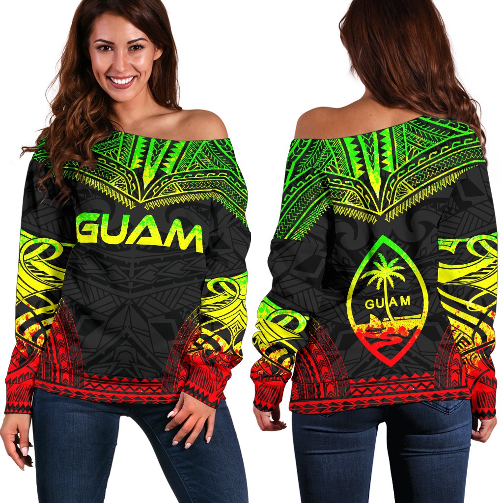 Guam Polynesian Chief Women's Off Shoulder Sweater - Reggae Version Art - Polynesian Pride