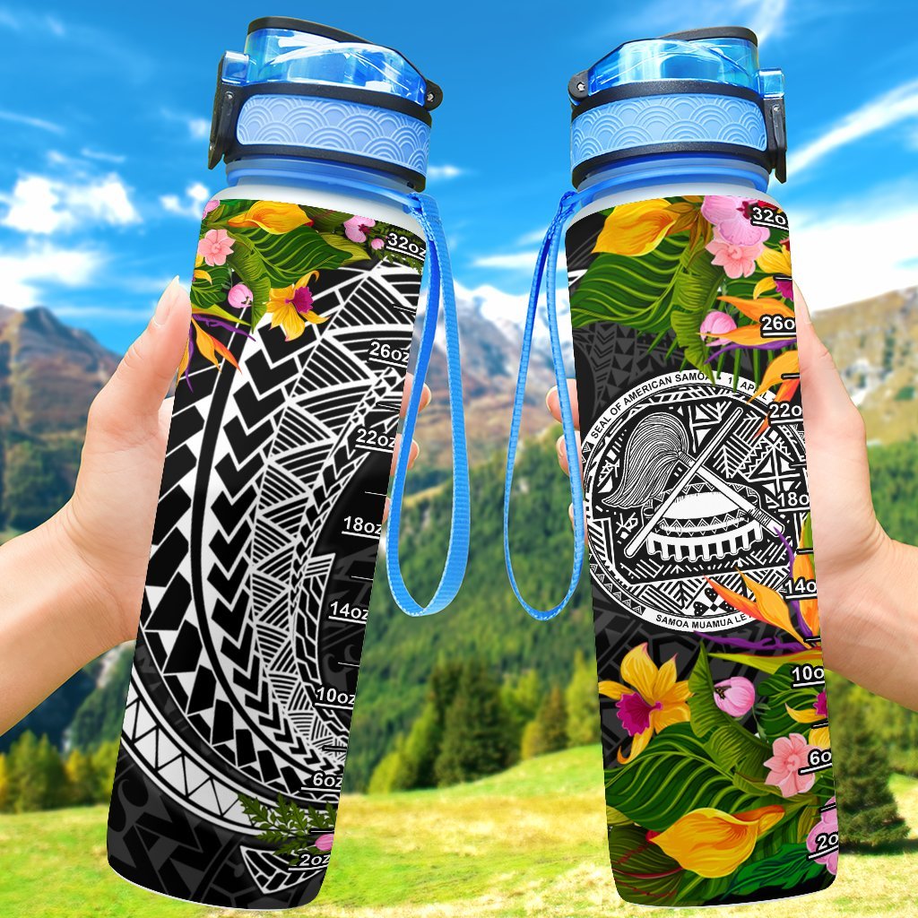 American Samoa Hydro Tracking Bottle - Seal Spiral Polynesian Patterns Hydro Tracking Bottle - American Samoa 32oz Large Black - Polynesian Pride