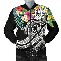 Tahiti Polynesian Men's Bomber Jacket - Summer Plumeria (Black) Black - Polynesian Pride