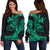 Polynesian Hawaii Off Shoulder Sweater - Polynesian Turquoise Humpback Whale Turquoise - Polynesian Pride