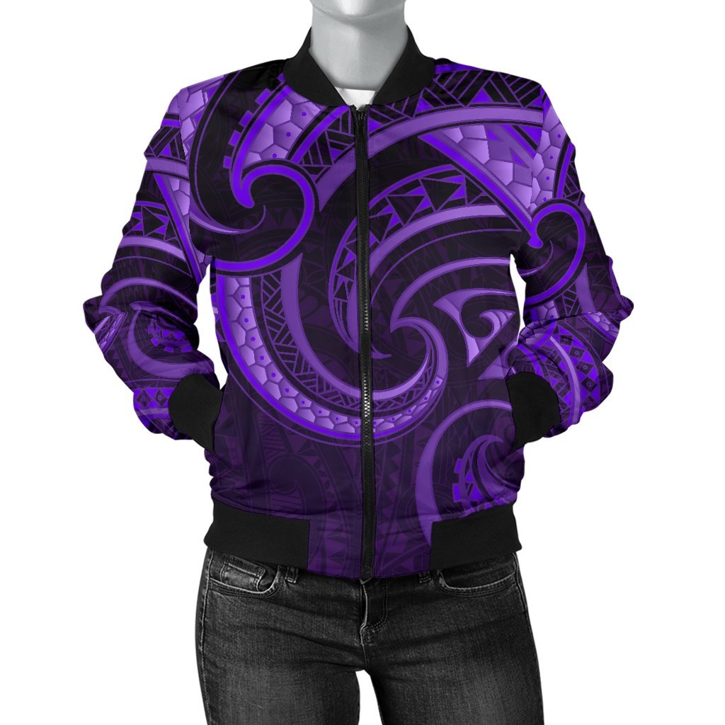 New Zealand Maori Mangopare Women Bomber Jacket Polynesian - Purple Purple - Polynesian Pride