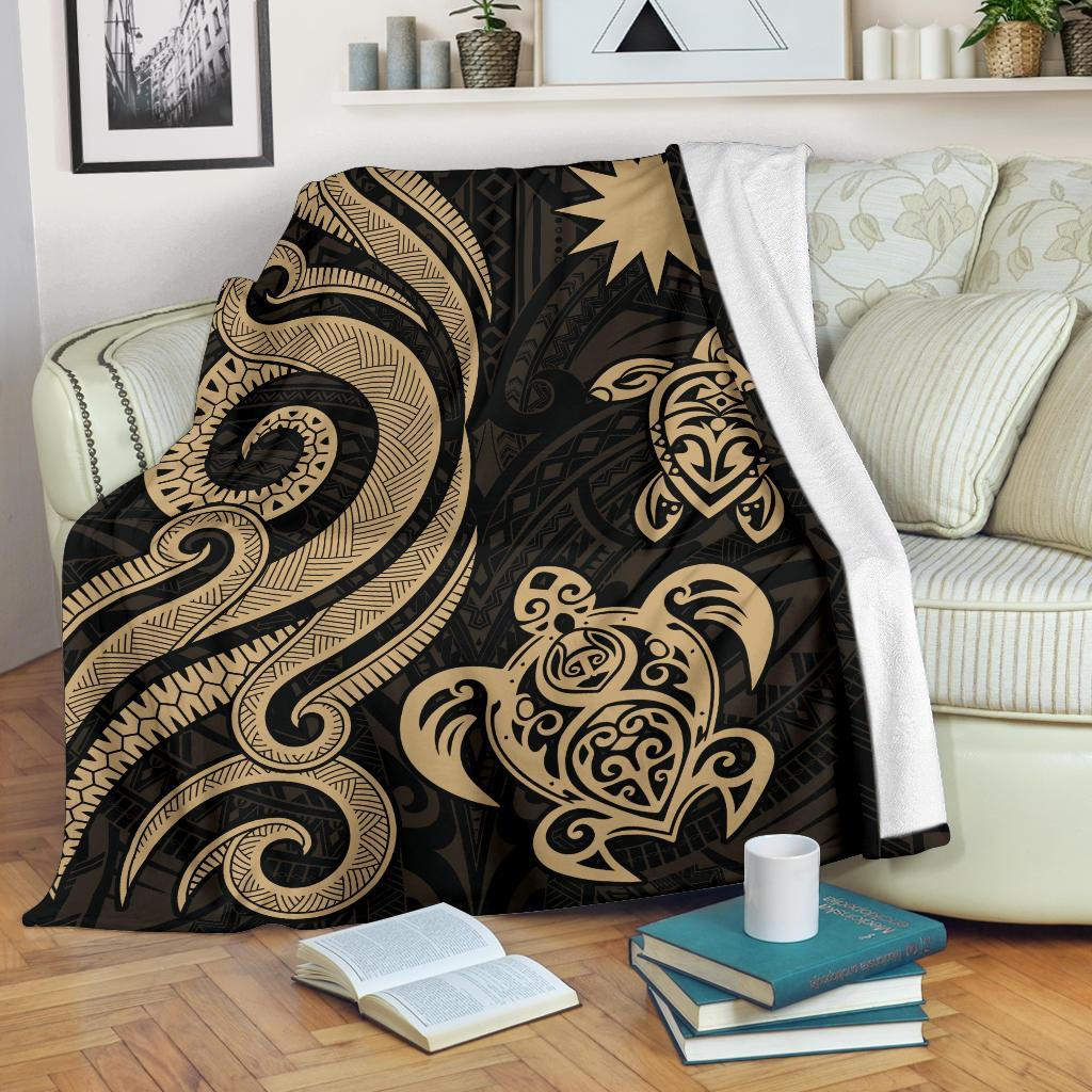 Nauru Premium Blanket - Gold Tentacle Turtle White - Polynesian Pride