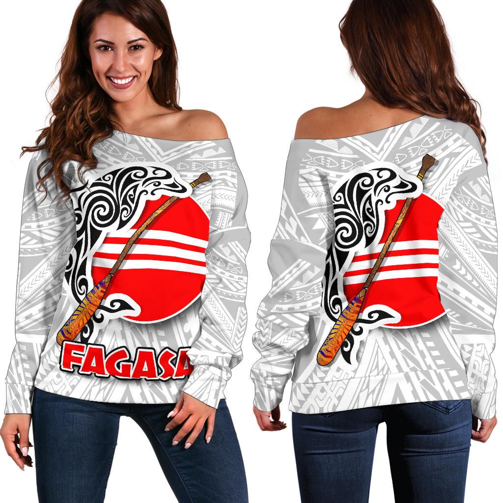 American Samoa Polynesian Women's Off Shoulder Sweater - Fagasa White - Polynesian Pride