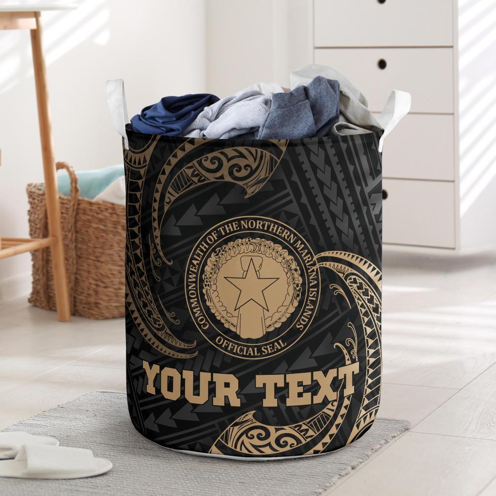 Northern Mariana Islands Polynesian Custom Personalised Laundry Basket - Gold Tribal Wave One Style One Size - Polynesian Pride