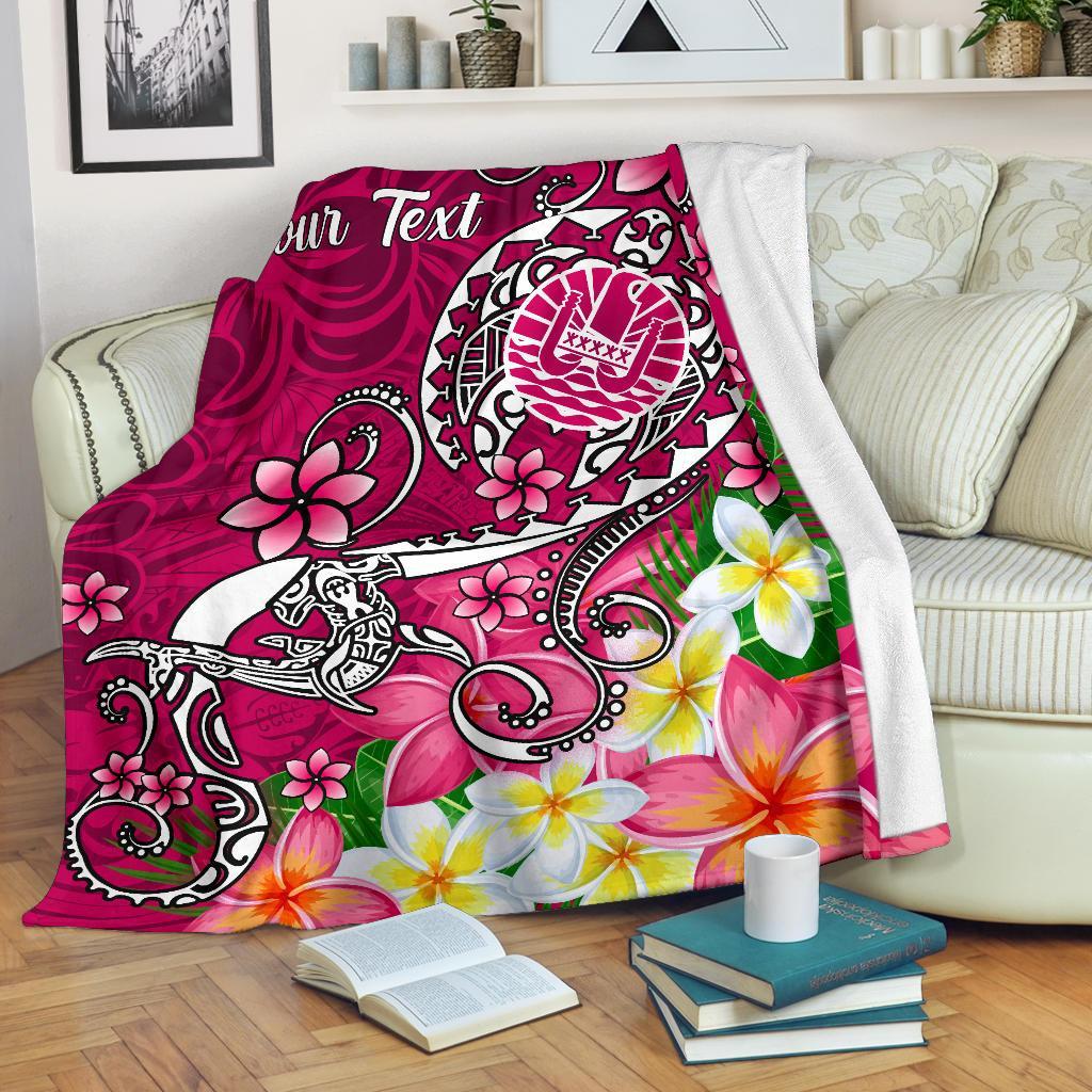 Tahiti Custom Personalised Premium Blanket - Turtle Plumeria (Pink) White - Polynesian Pride