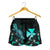 Wallis and Futuna Polynesian Women's Shorts - Turtle With Blooming Hibiscus Turquoise - Polynesian Pride