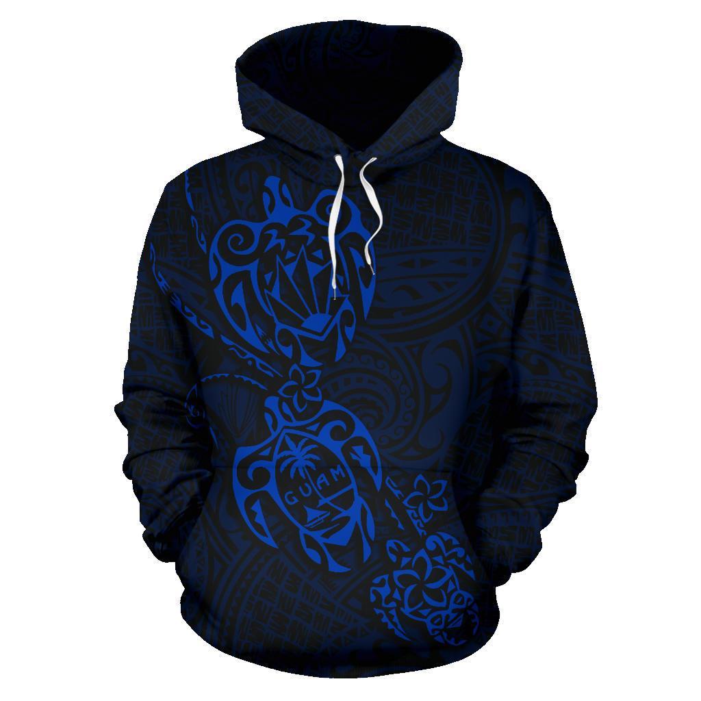 Hoodie Guam Family Turtles Map Polynesian Blue Unisex Blue - Polynesian Pride