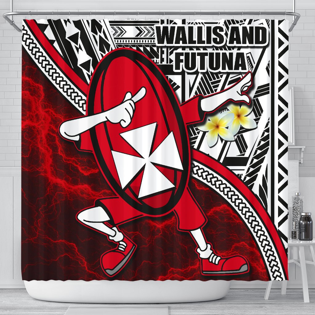 Dab Trend Style Rugby Shower Curtain Wallis and Futuna 177 x 172 (cm) Red - Polynesian Pride