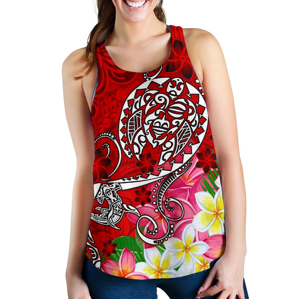 Polynesian Women's Racerback Tank - Turtle Plumeria Red Color - Polynesian Pride