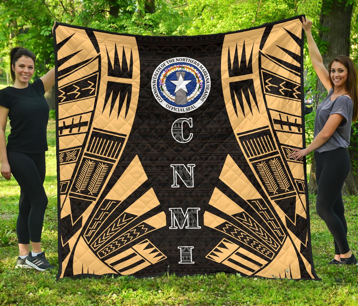 Northern Mariana Islands Premium Quilt - Northern Mariana Islands Seal Polynesian Gold Tattoo Gold - Polynesian Pride