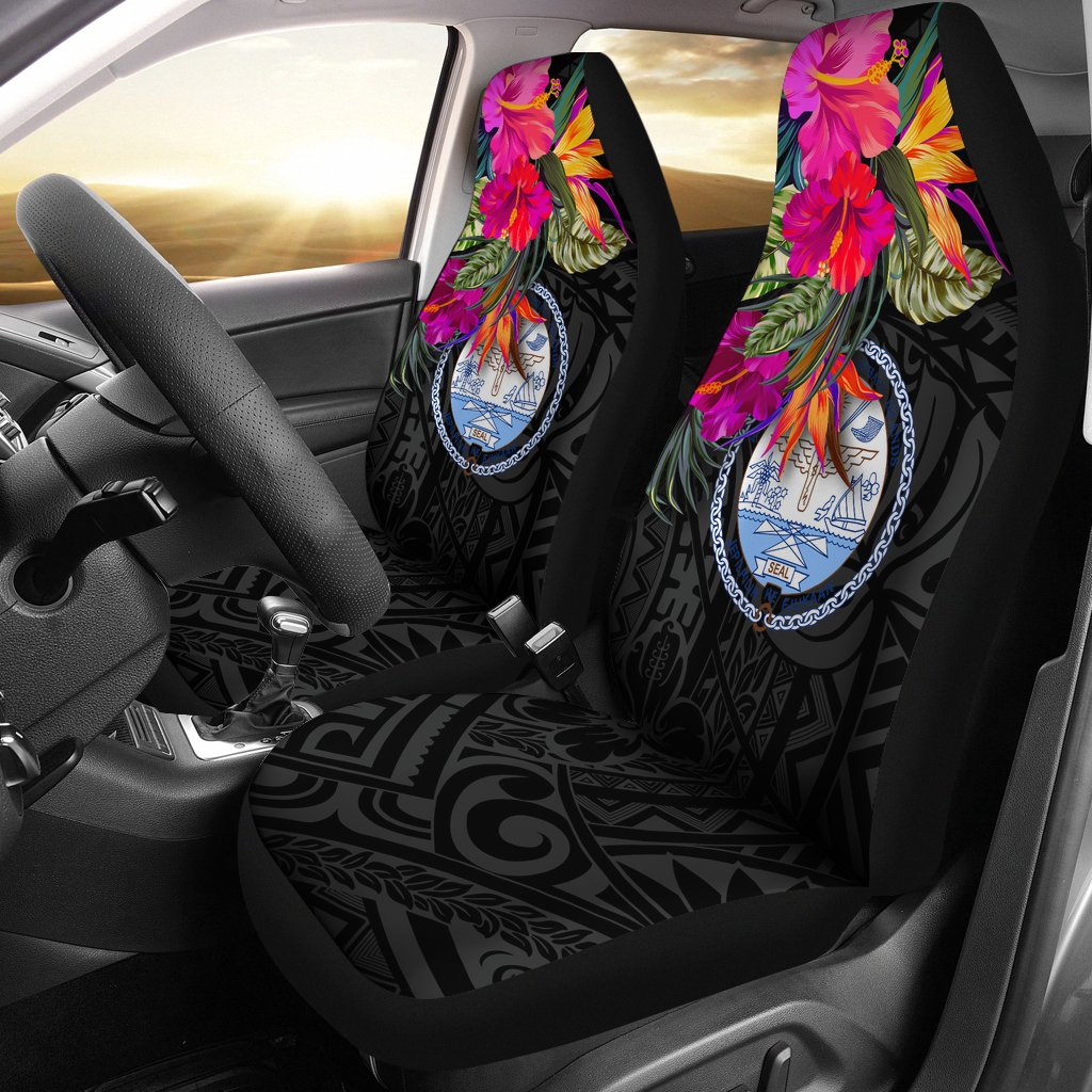 Marshall Islands Car Seat Covers - Hibiscus Polynesian Pattern Universal Fit Black - Polynesian Pride