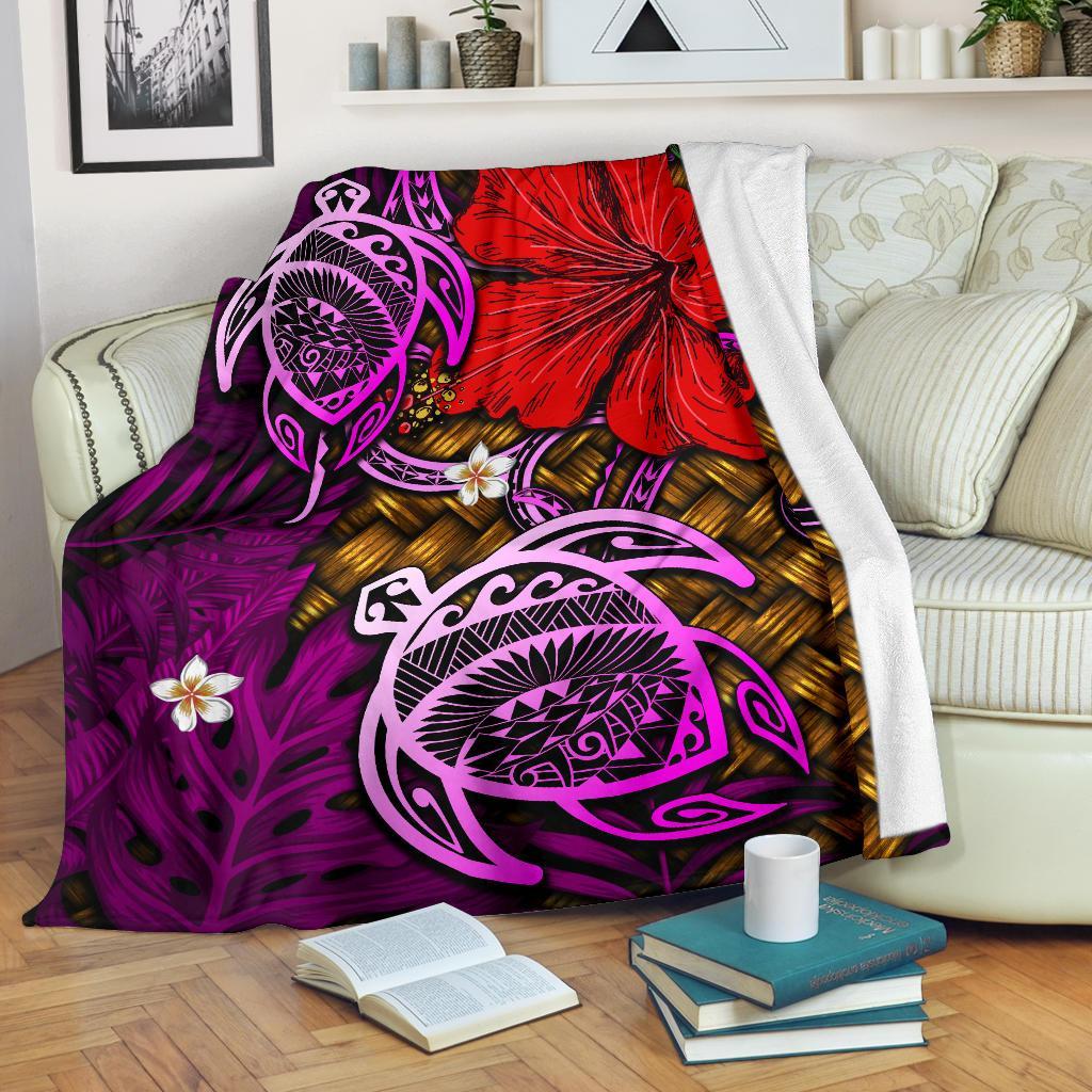 Hawaii Lauhala Hibiscus Polynesian Tropical Pink Premium Blanket - Wake Style - AH White - Polynesian Pride