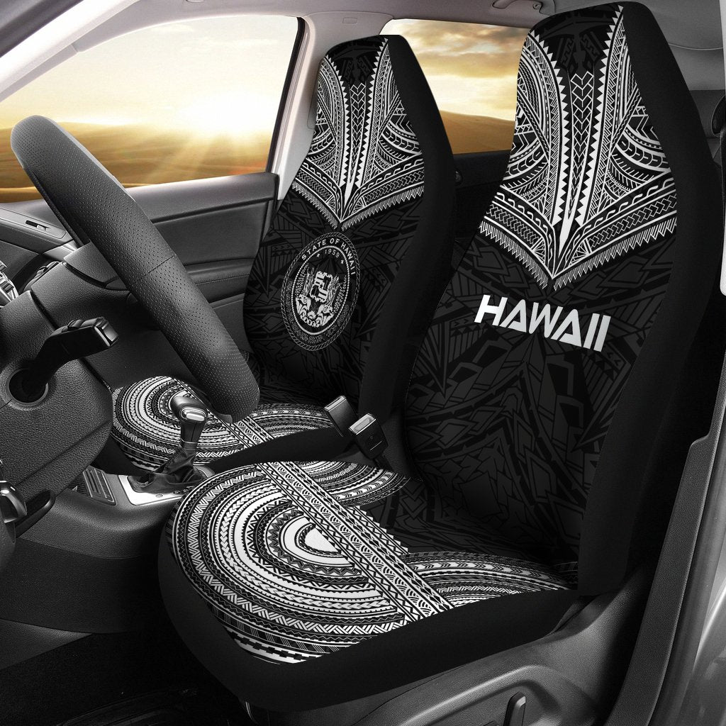 Hawaii Car Seat Cover - Hawaii Seal Polynesian Chief Tattoo Black Version Universal Fit Black - Polynesian Pride