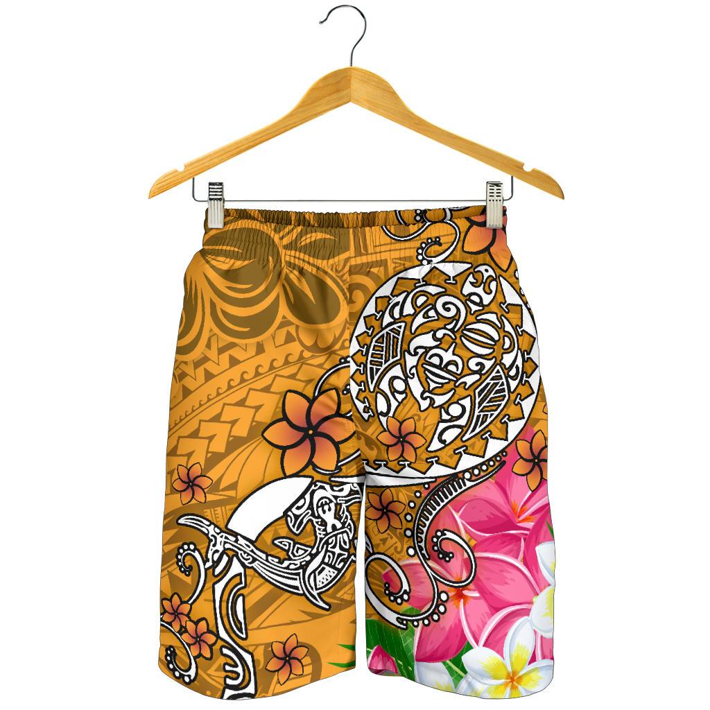 Polynesian Men's Shorts - Turtle Plumeria Gold Color - Polynesian Pride