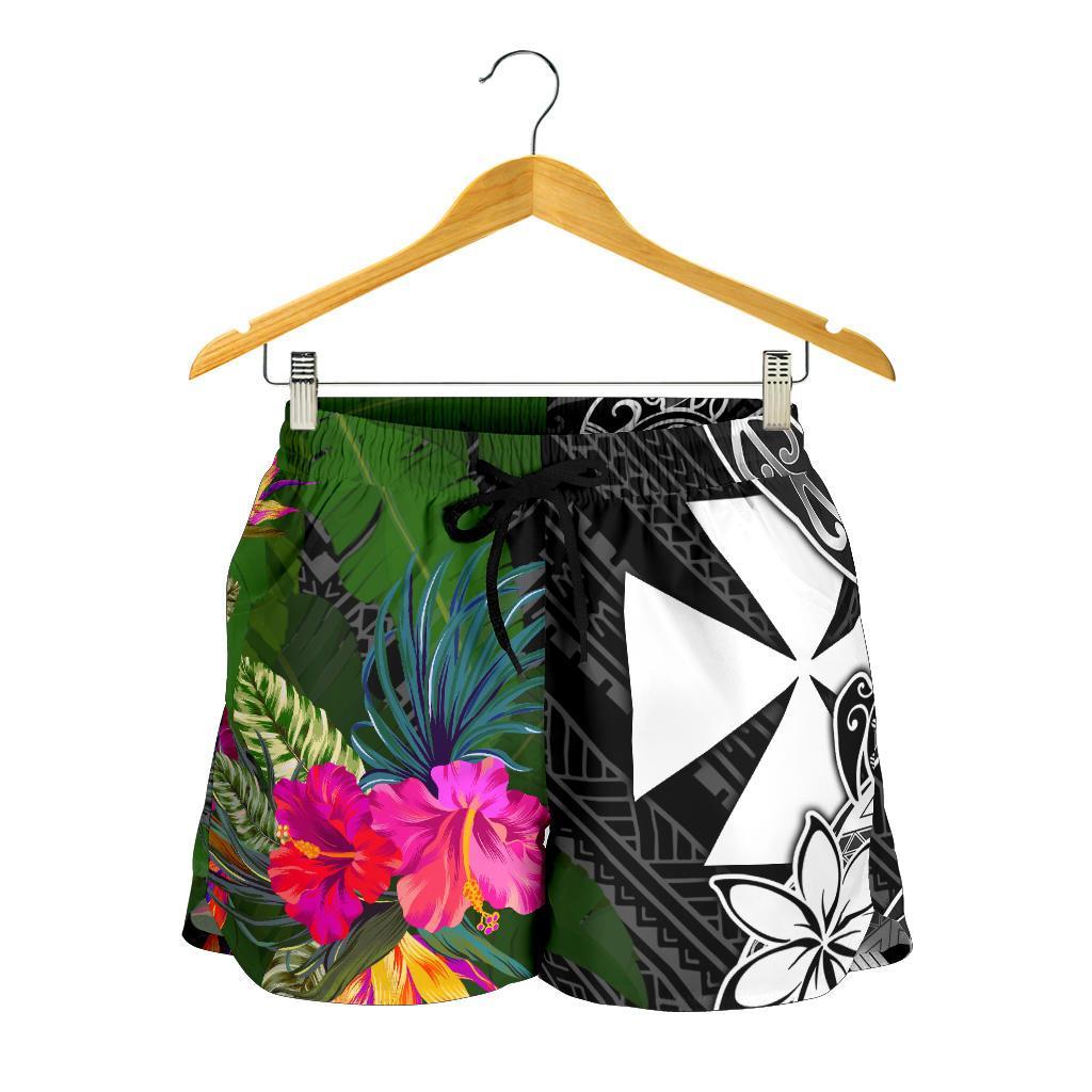Wallis and Futuna Women Shorts - Turtle Plumeria Banana Leaf - Polynesian Pride