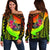 Pohnpei Women's Off Shoulder Sweater - Polynesian Hook And Hibiscus (Raggae) - Polynesian Pride