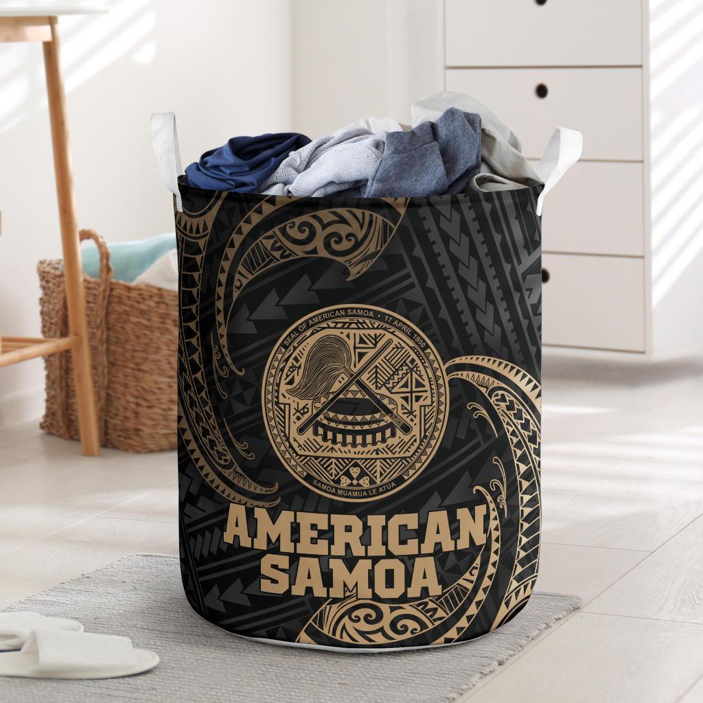 American Samoa Polynesian Laundry Basket - Gold Tribal Wave One Style One Size Black - Polynesian Pride