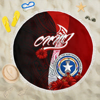 Northern Mariana Islands Polynesian Beach Blanket - Coat Of Arm With Hibiscus One style One size Red - Polynesian Pride