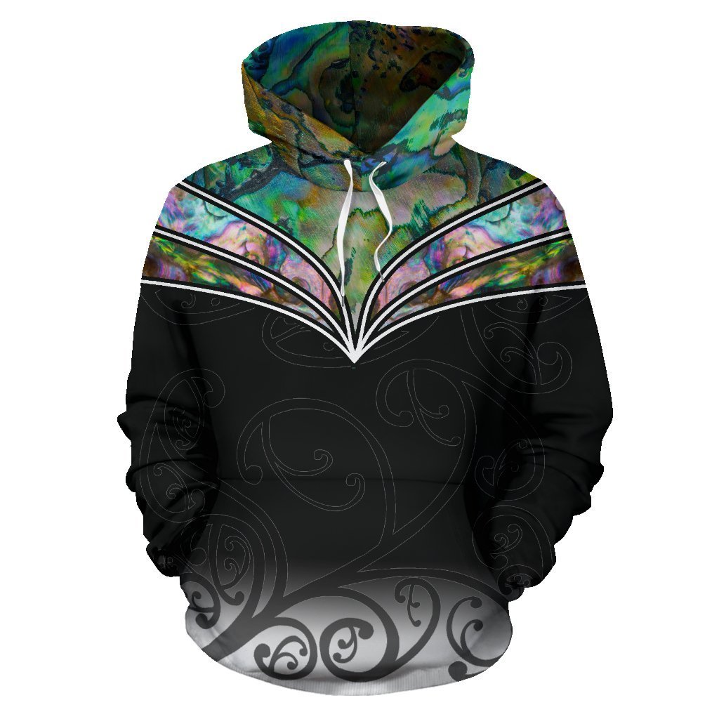 New Zealand Maori Paua Shell Hoodie Unisex Black - Polynesian Pride