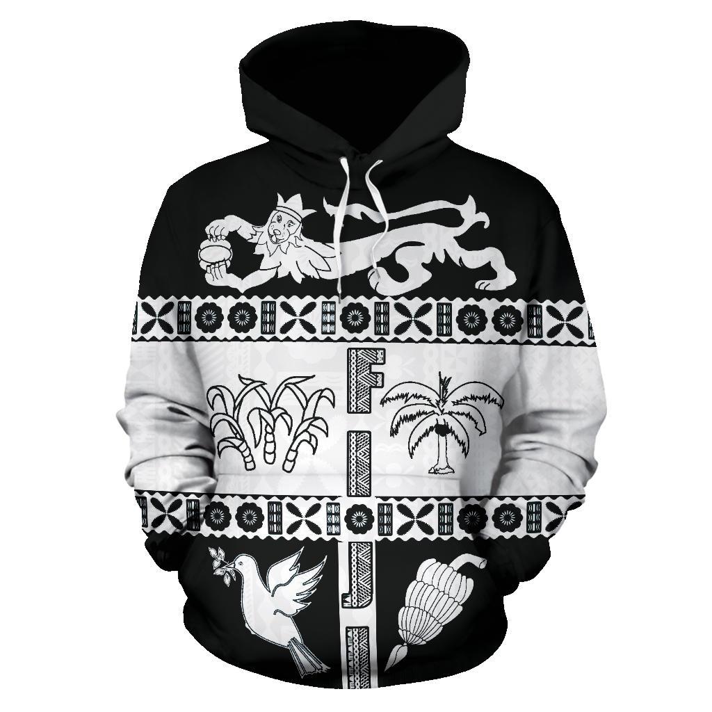 Fiji Tapa Hoodie Fiji White Coat of Arms - Polynesian Pride