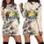 Nauru Hoodie Dress - Nauru Coat Of Arms & Beige Hibiscus White - Polynesian Pride