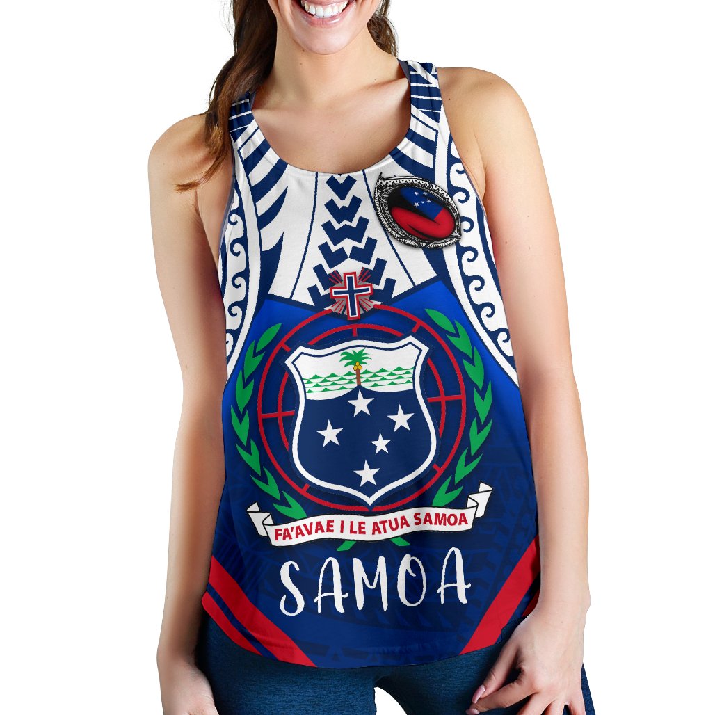 Samoa Rugby Women's Racerback Tank Tribal Pattern Blue - Polynesian Pride