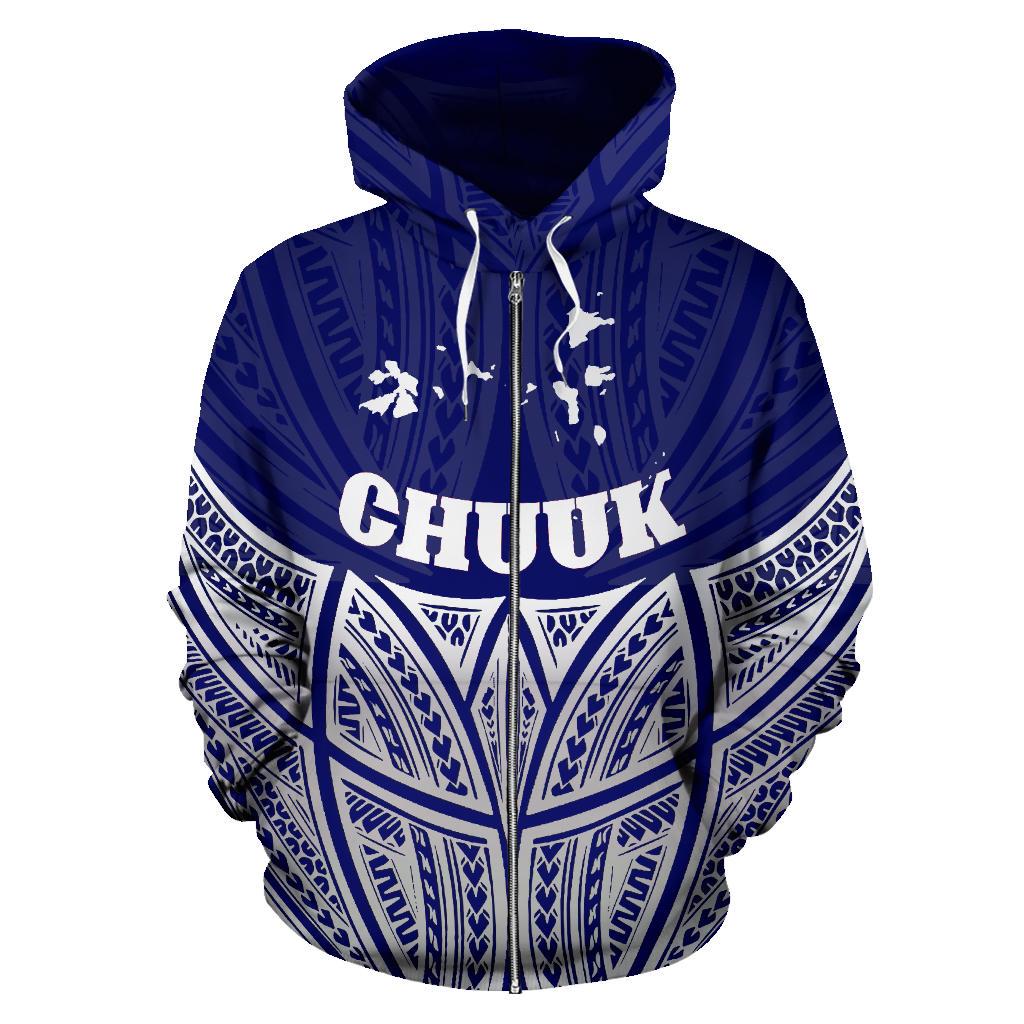 Chuuk Polynesian Zip up Hoodie Blue Pride Map and Seal - Polynesian Pride
