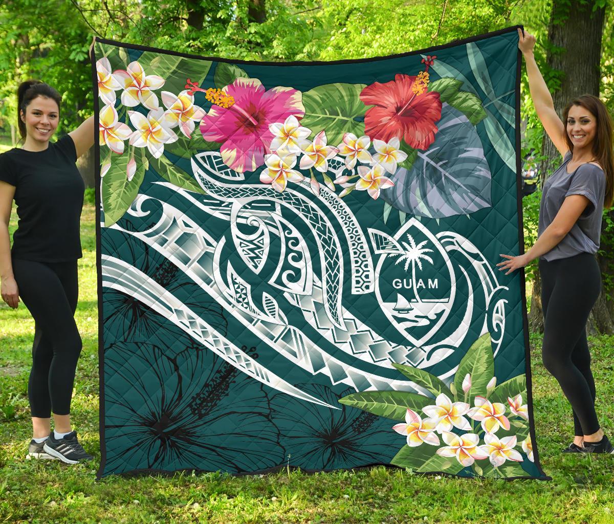Guam Polynesian Premium Quilt - Summer Plumeria (Turquoise) - Polynesian Pride