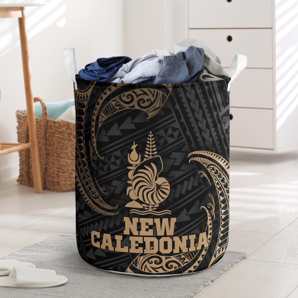 New Caledonia Polynesian Laundry Basket - Gold Tribal Wave One Style One Size Black - Polynesian Pride